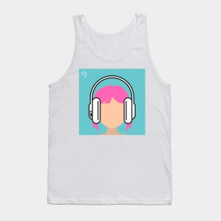 Pink Haired Girl Wearing Headphones Tank Top